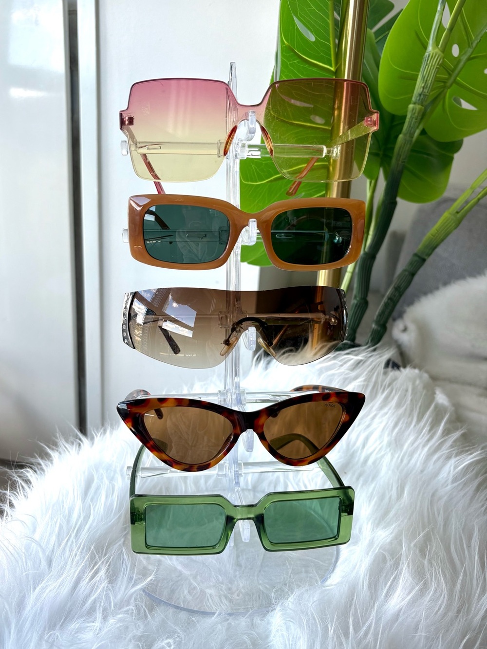 5-Pair Y2K Sunglasses Bundle Retro Shield Cat Eye Rectangle Festival